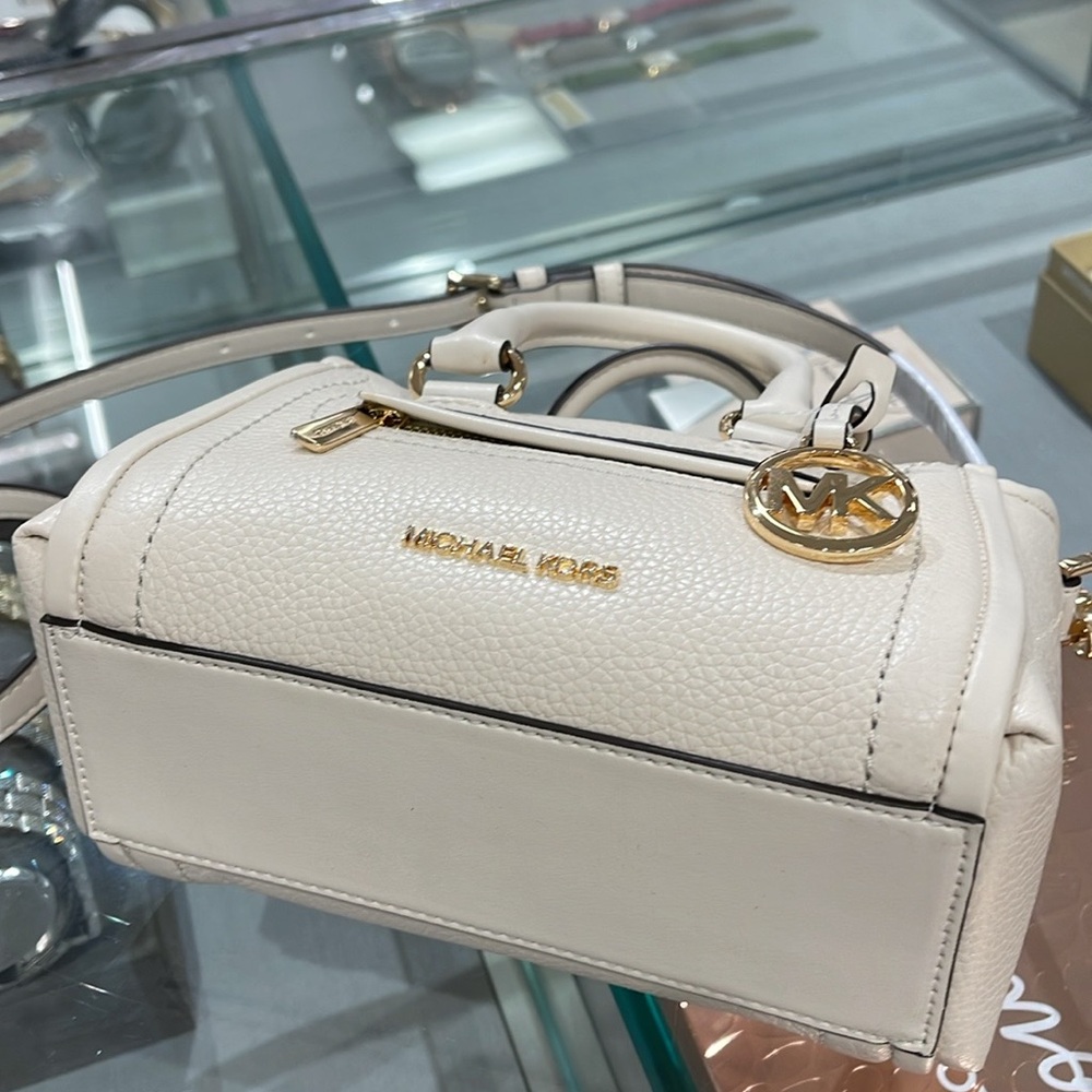 Michael Kors Carine Extra-Small Pebbled Leather Satchel Crossbody 
Light Cream - Picture 8 of 16